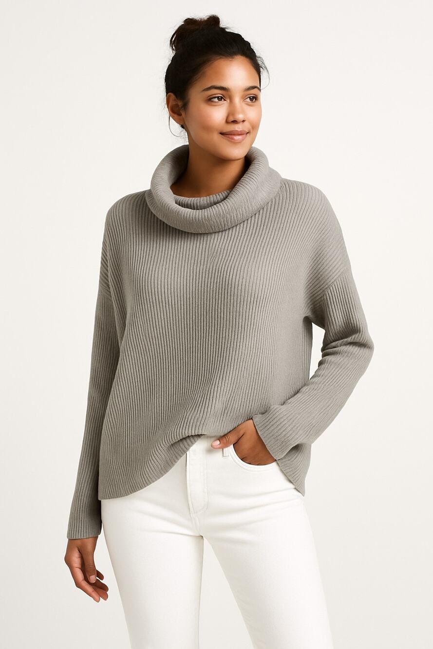 Devotion by Cyrus Womens Medium Oversized Cowl Neck Ribbed Knit Sweater Gray